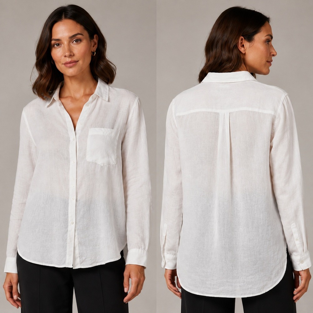 GAP Women's 100% Linen Boyfriend Button-Down Shirt in White Large Long Sleeves